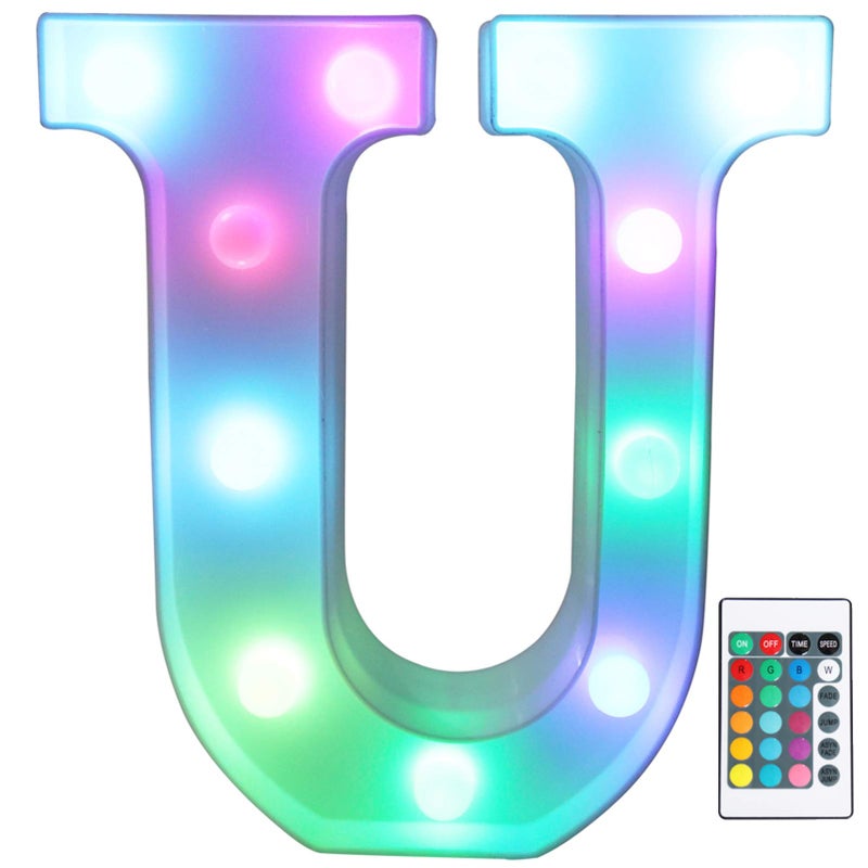 Pooqla Colorful LED Marquee Letter Lights with Remote â€“ Light Up Marquee Signs â€“ Party Bar Letters with Lights Decorations for The Home - Multicolor U - Image 1